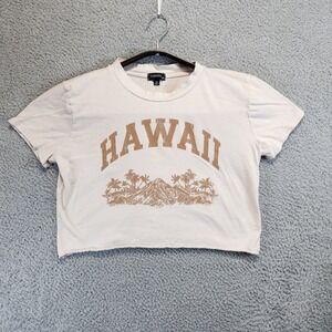 Originality Hawaii Graphic Crop Top T-Shirt Womens Medium Beige Tan Y2K inspired
